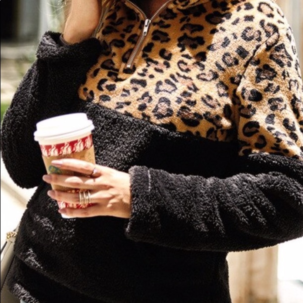 Leopard Print Sherpa Pullover - image 2